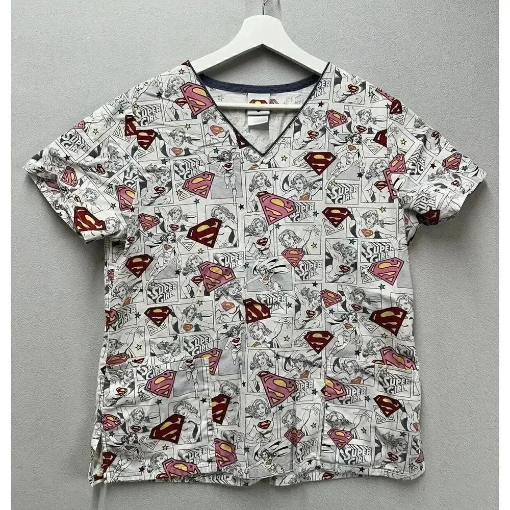 Women's DC Comics Supergirl Scrub Top Vet Nurse Doctor‎ Size Medium